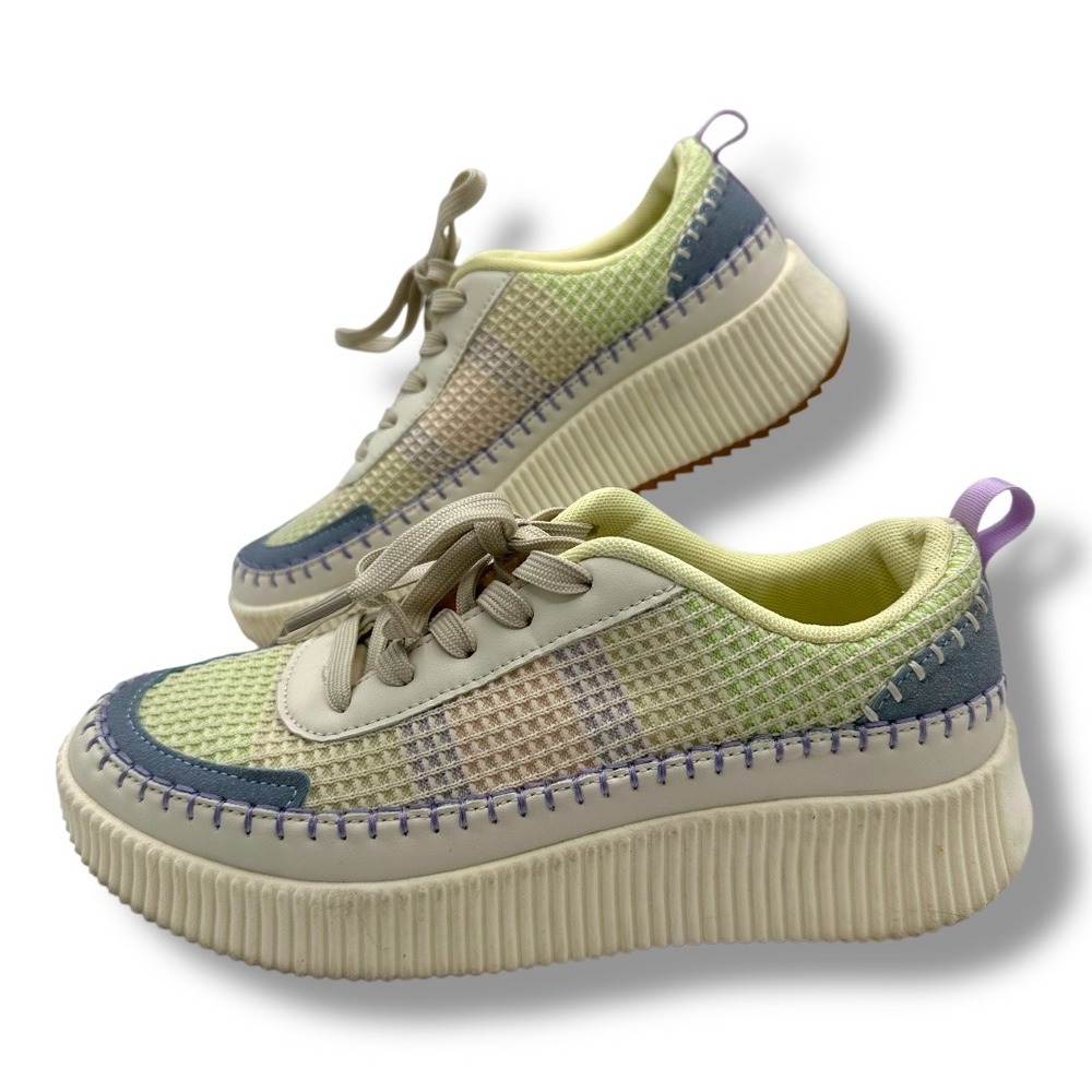 Nicole Miller Brita Womens Platform Sneakers Mesh Embroidered Tan Purple Greent‎